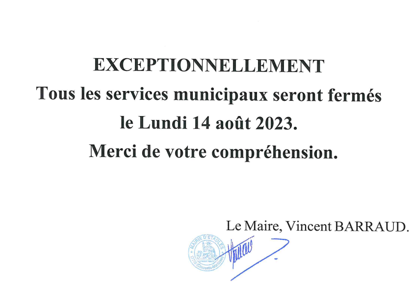 Fermeture exceptionnelle